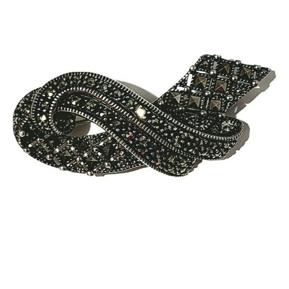 Judith Jack Sterling Silver Marcasite Brooch Pin - Picture 1 of 11